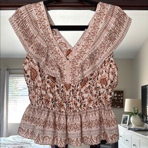 Rachel Zoe Pink Smocked Peplum Blouse with Sailor Collar